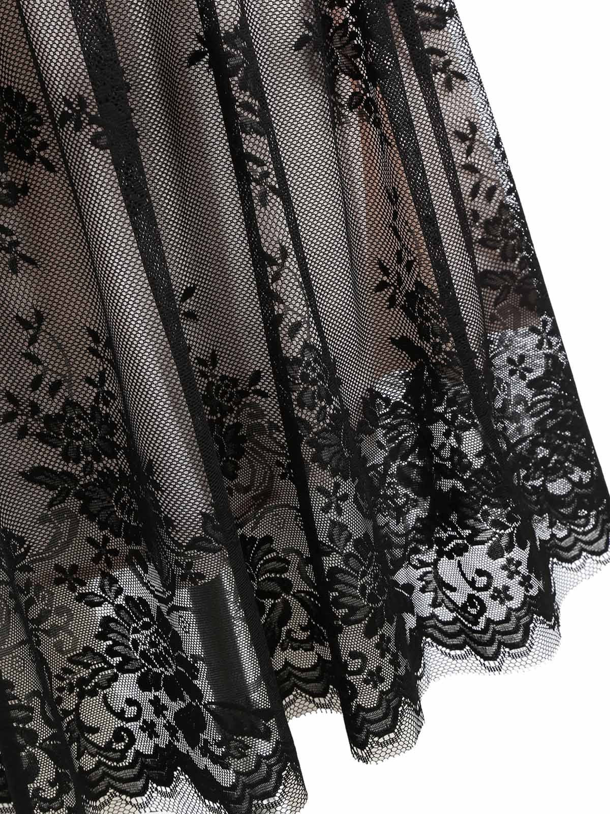 Black 1950s Lace Floral Swing Dress - Image 5