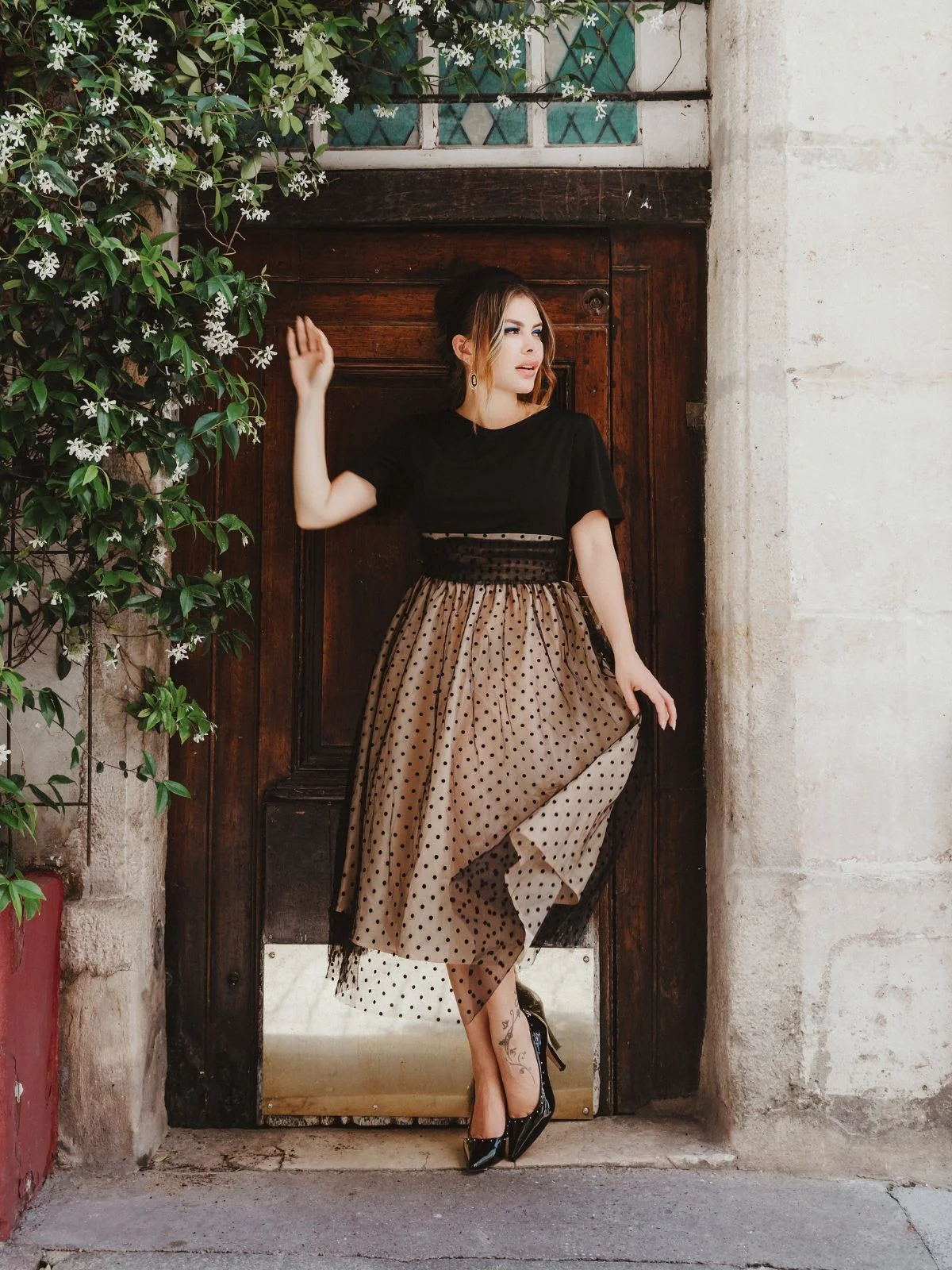 Black 1950s Polka Dot Swing Dress - Image 5