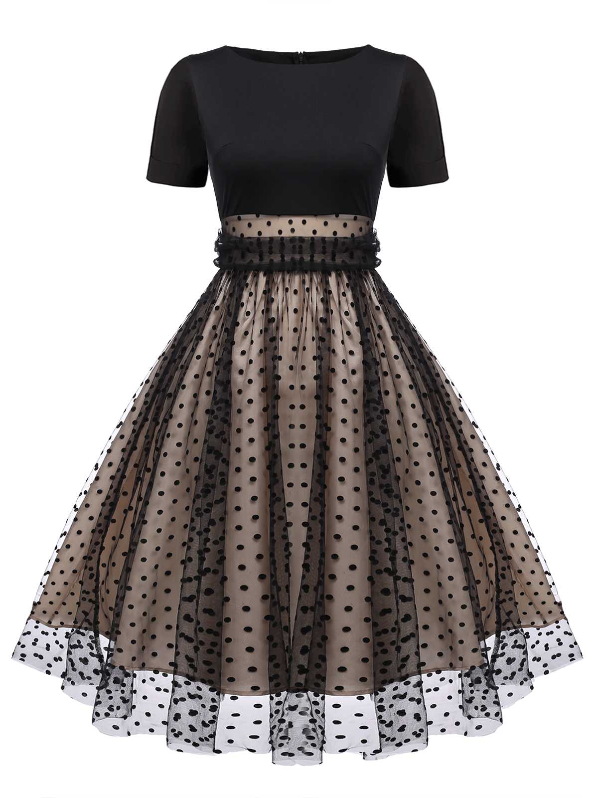 Black 1950s Polka Dot Swing Dress - Image 7