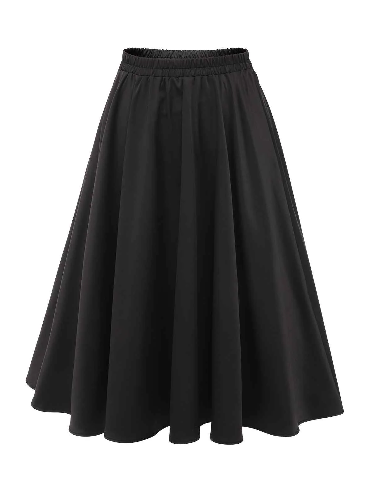 Black 1950s Solid Elastic Waist Pleated Skirt - Image 3