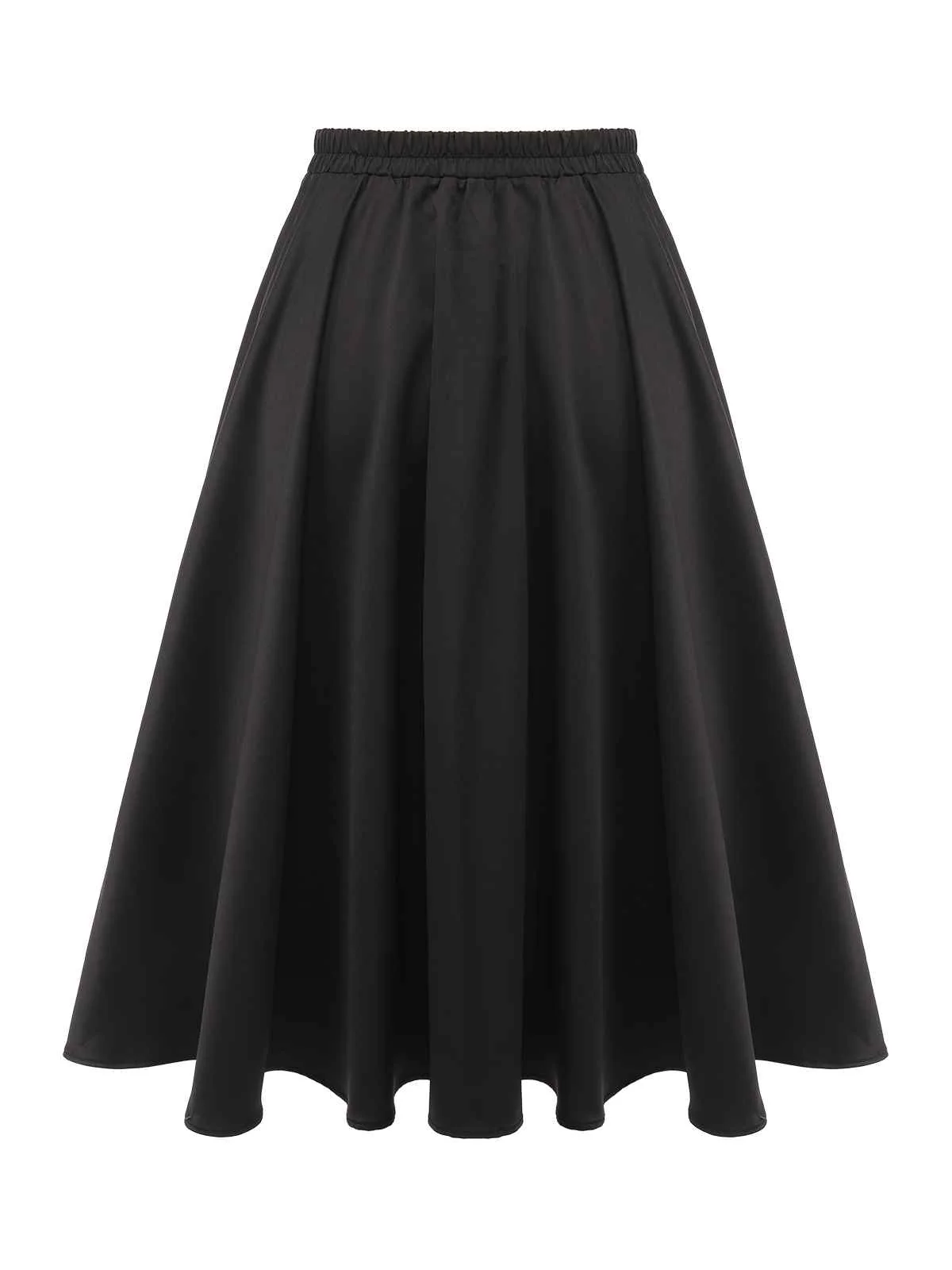Black 1950s Solid Elastic Waist Pleated Skirt - Image 4