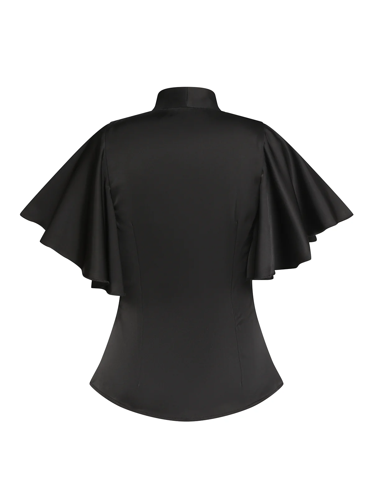 Black 1950s Solid Ruffled-Sleeve Blouse - Image 3