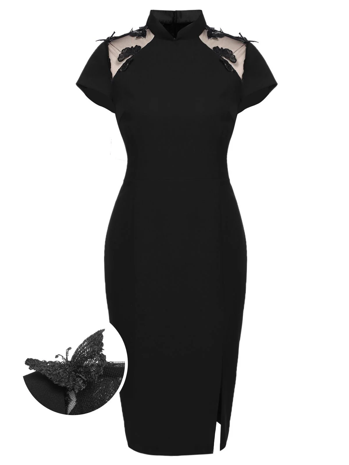 Black 1960s Butterfly Backless Pencil Dress - Image 3