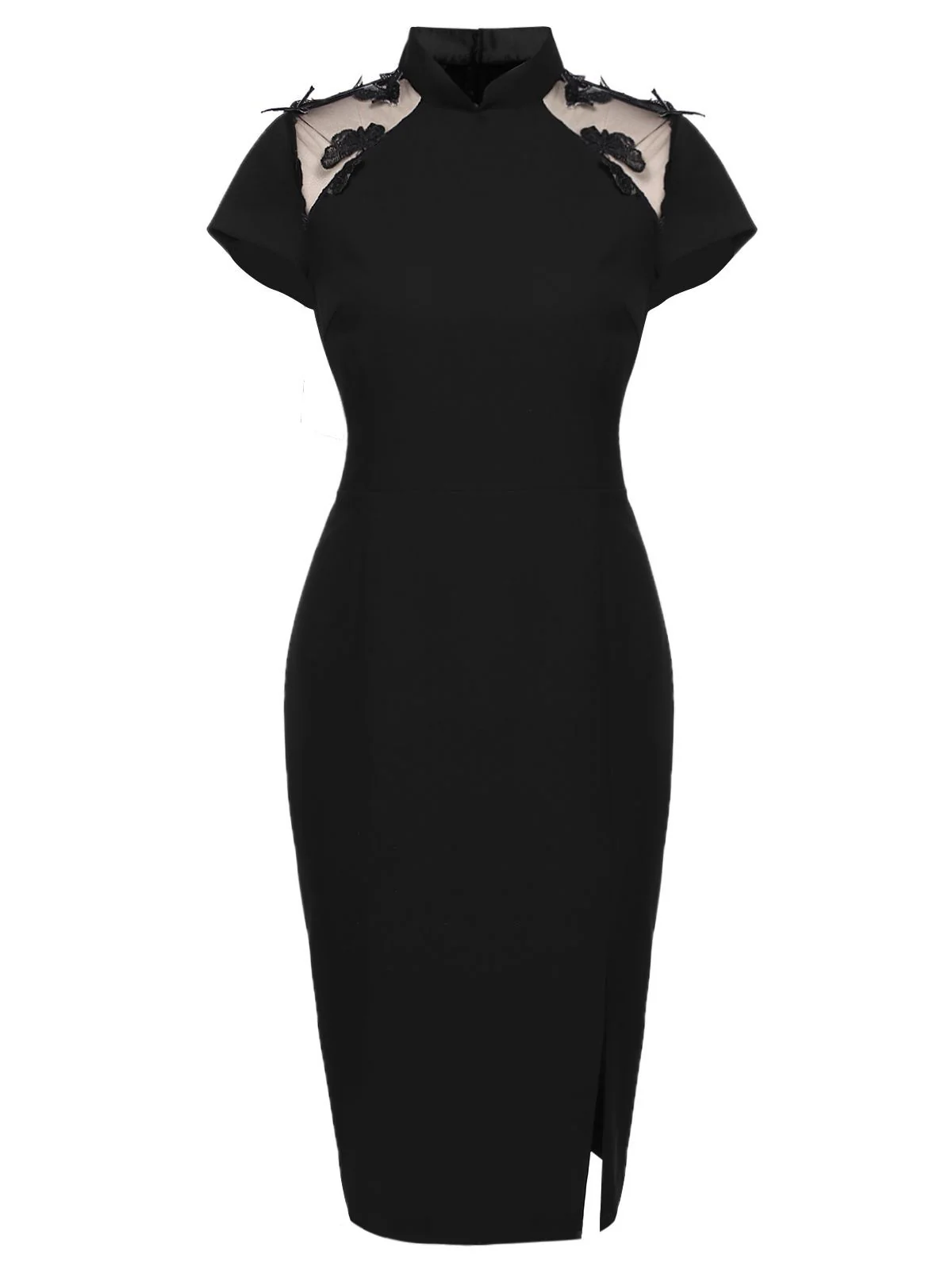 Black 1960s Butterfly Backless Pencil Dress - Image 4