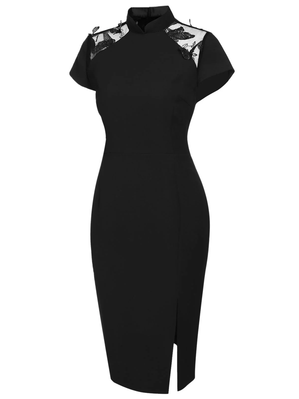 Black 1960s Butterfly Backless Pencil Dress - Image 5