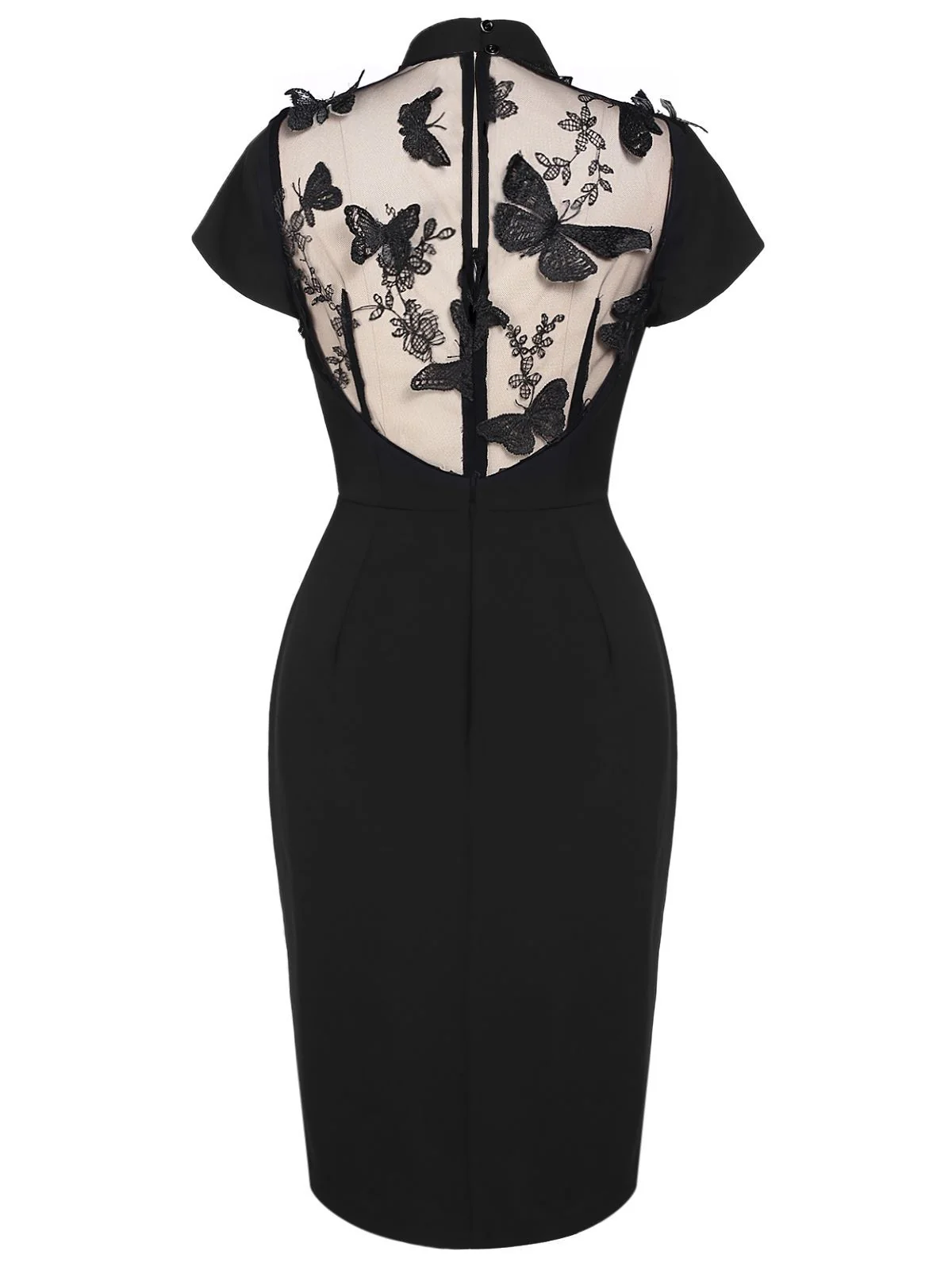 Black 1960s Butterfly Backless Pencil Dress - Image 6