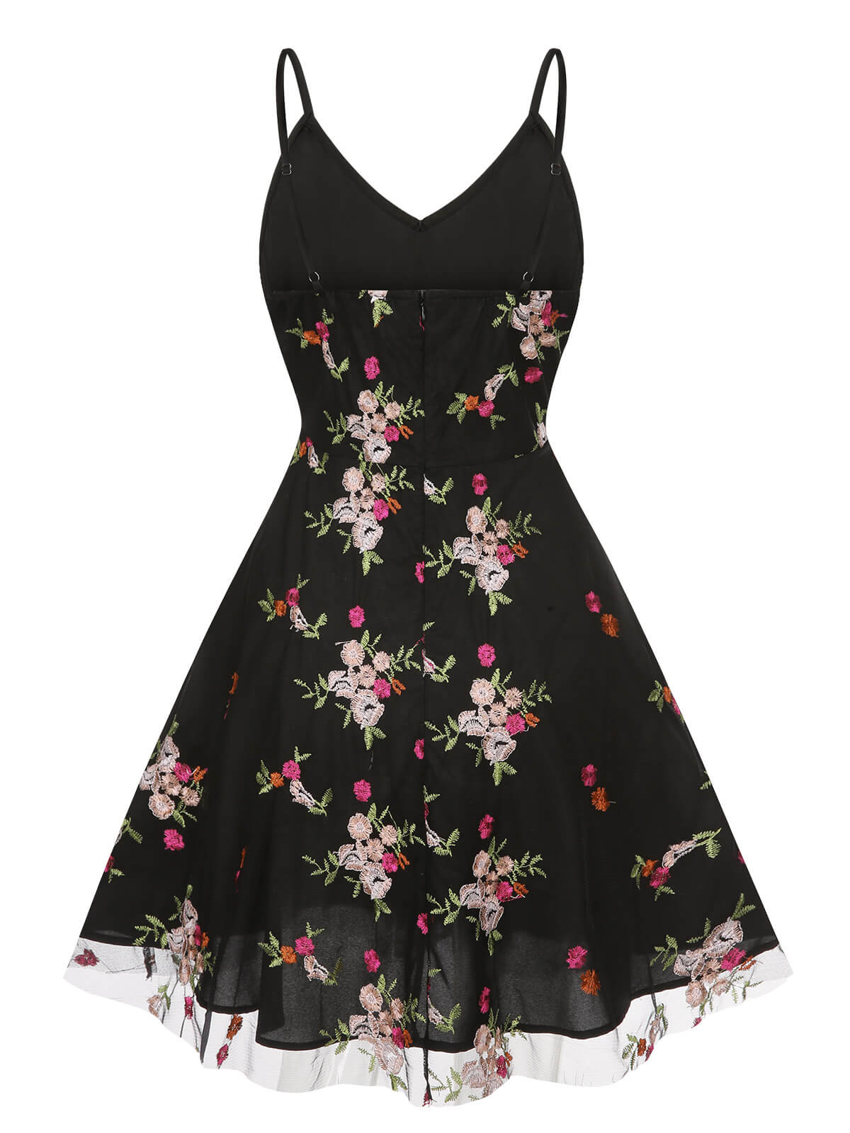Black 1970s Floral Embroidered Mesh Strap Dress - Image 3