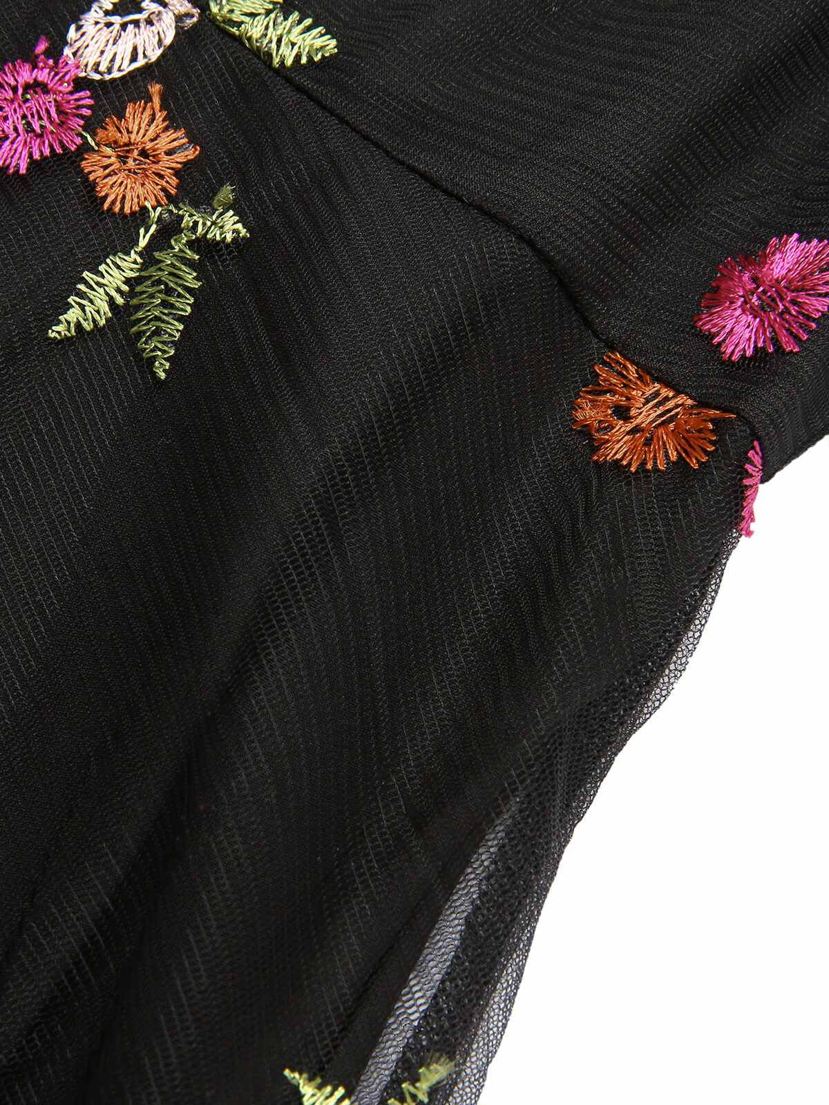 Black 1970s Floral Embroidered Mesh Strap Dress - Image 4