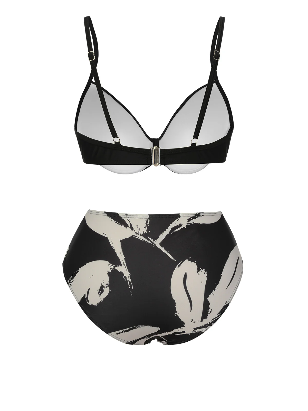 Black 1970s Leaves Strap Bikini & Long Cover-Up - Image 4