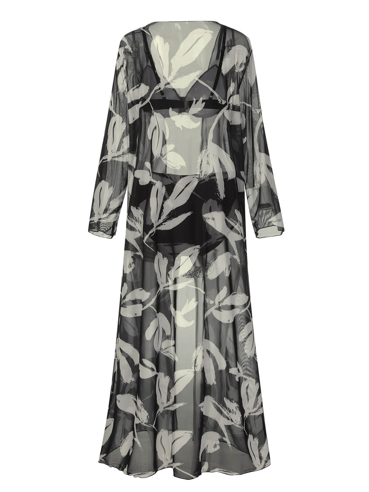 Black 1970s Leaves Strap Bikini & Long Cover-Up - Image 6