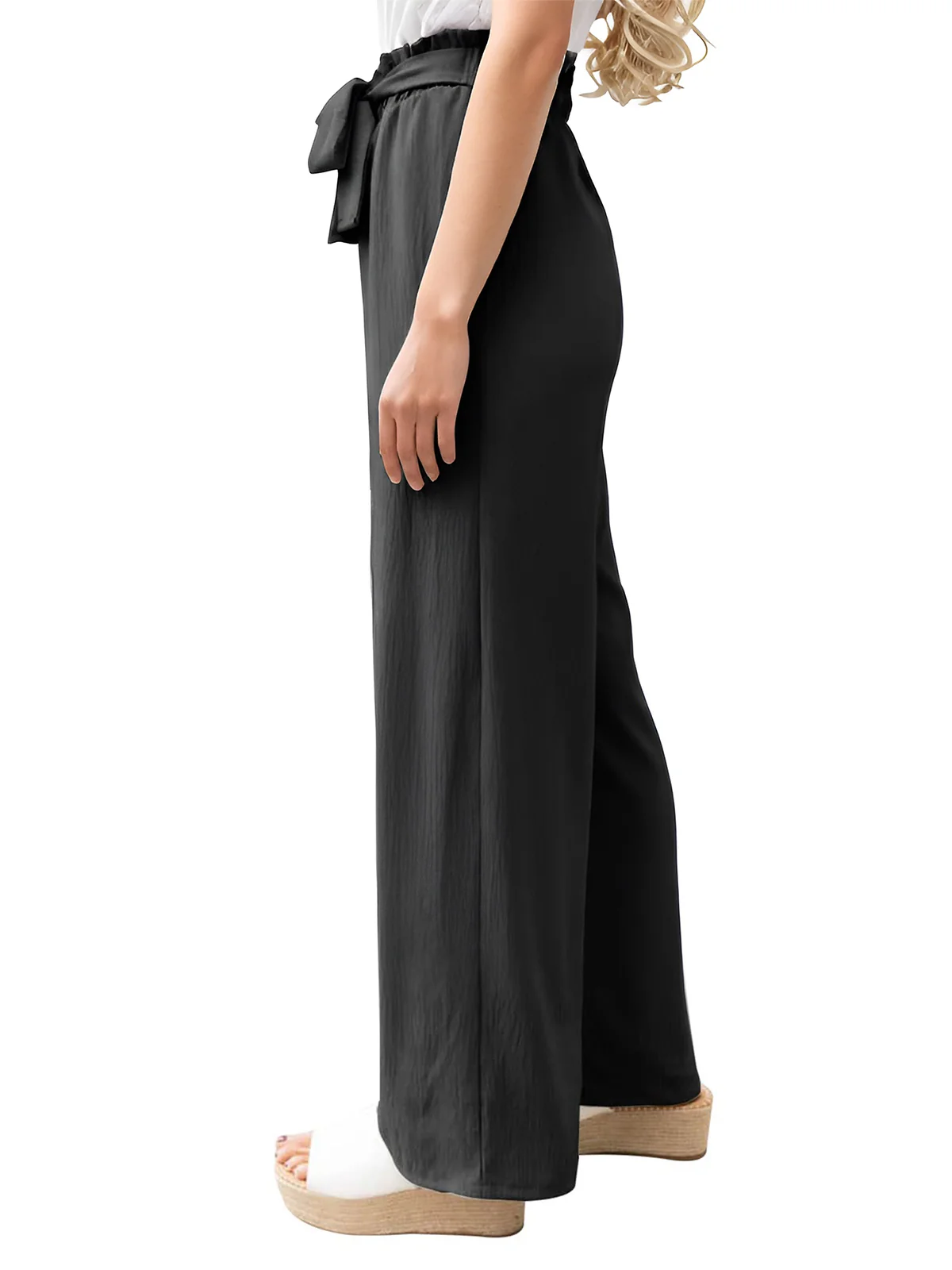 Black 1970s Solid Belted Wide-Leg Pants - Image 8