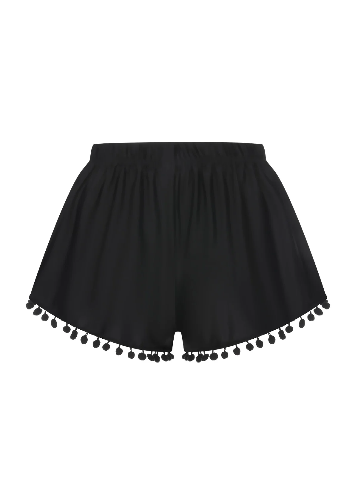 Black 1970s Solid Fur Ball Tassel Shorts - Image 3