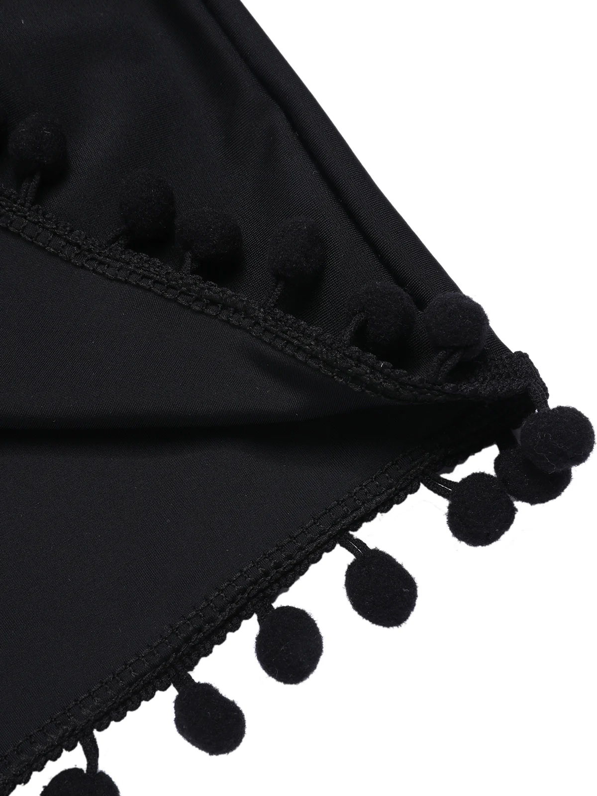 Black 1970s Solid Fur Ball Tassel Shorts - Image 4