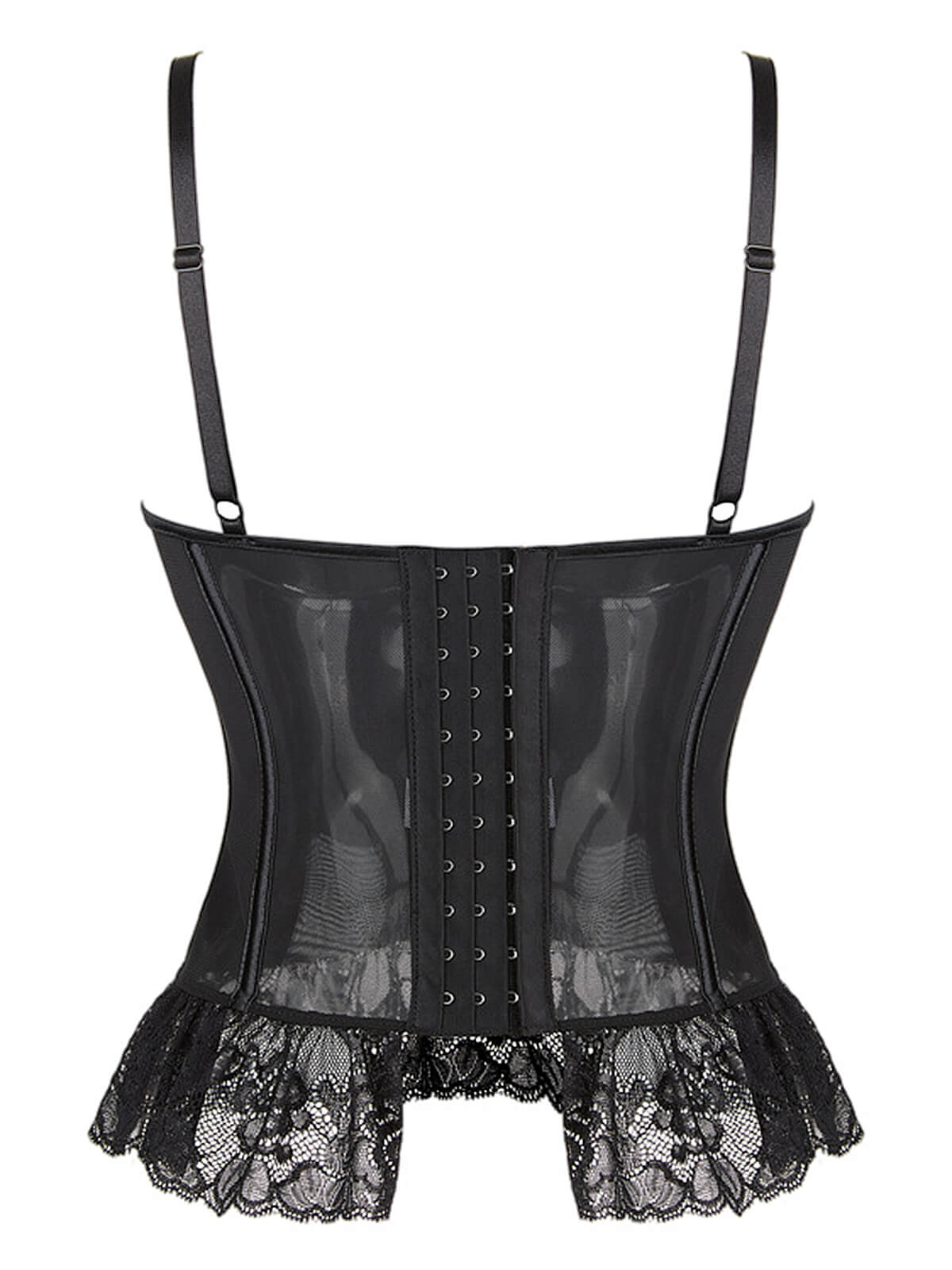 Black 1970s Steampunk Lace Patchwork Strap Corset - Image 3