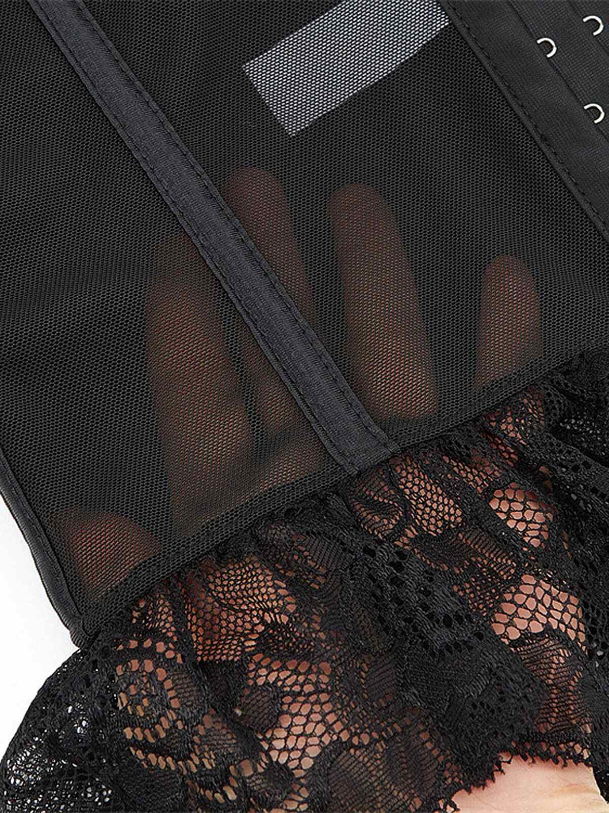 Black 1970s Steampunk Lace Patchwork Strap Corset - Image 6