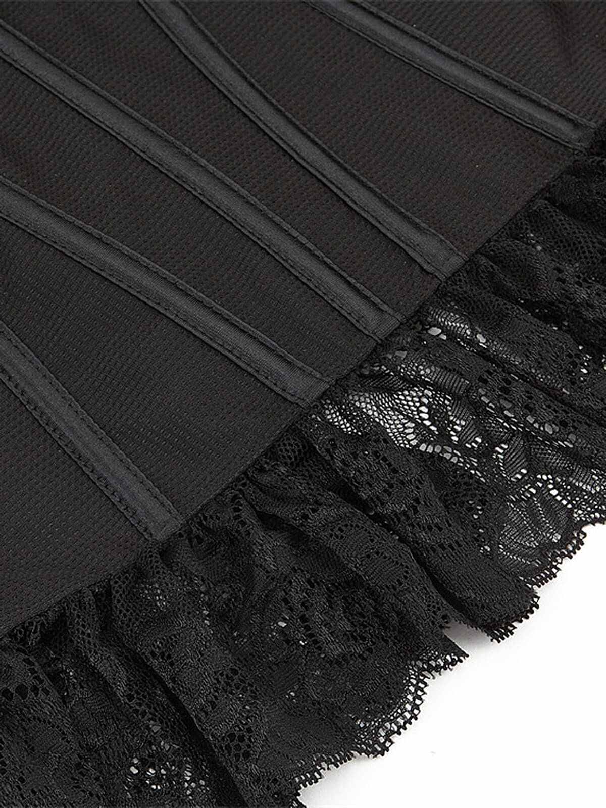 Black 1970s Steampunk Lace Patchwork Strap Corset - Image 7