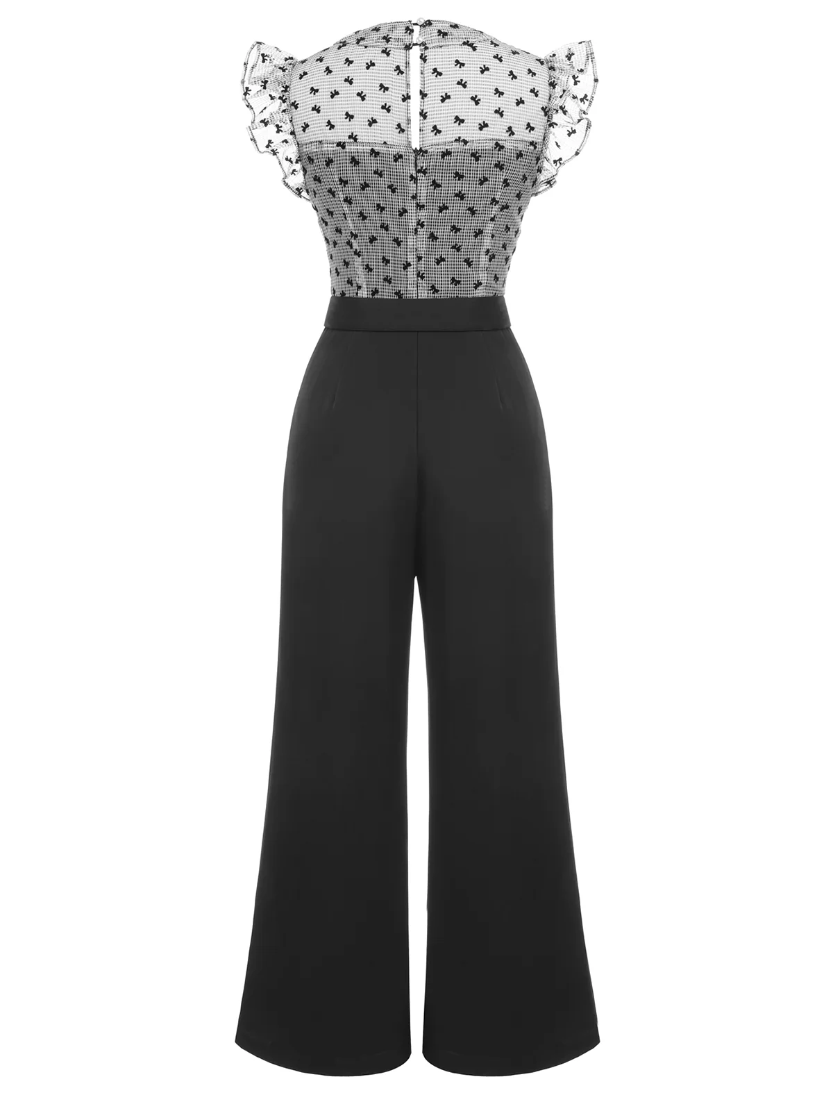 Black 1930s Mesh Bow-knot Patchwork Jumpsuit - Image 3