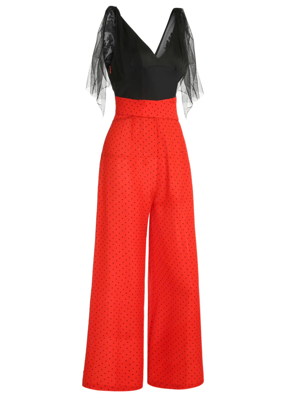 Black & Red 1930s Polka Dot Patchwork Jumpsuit - Image 4