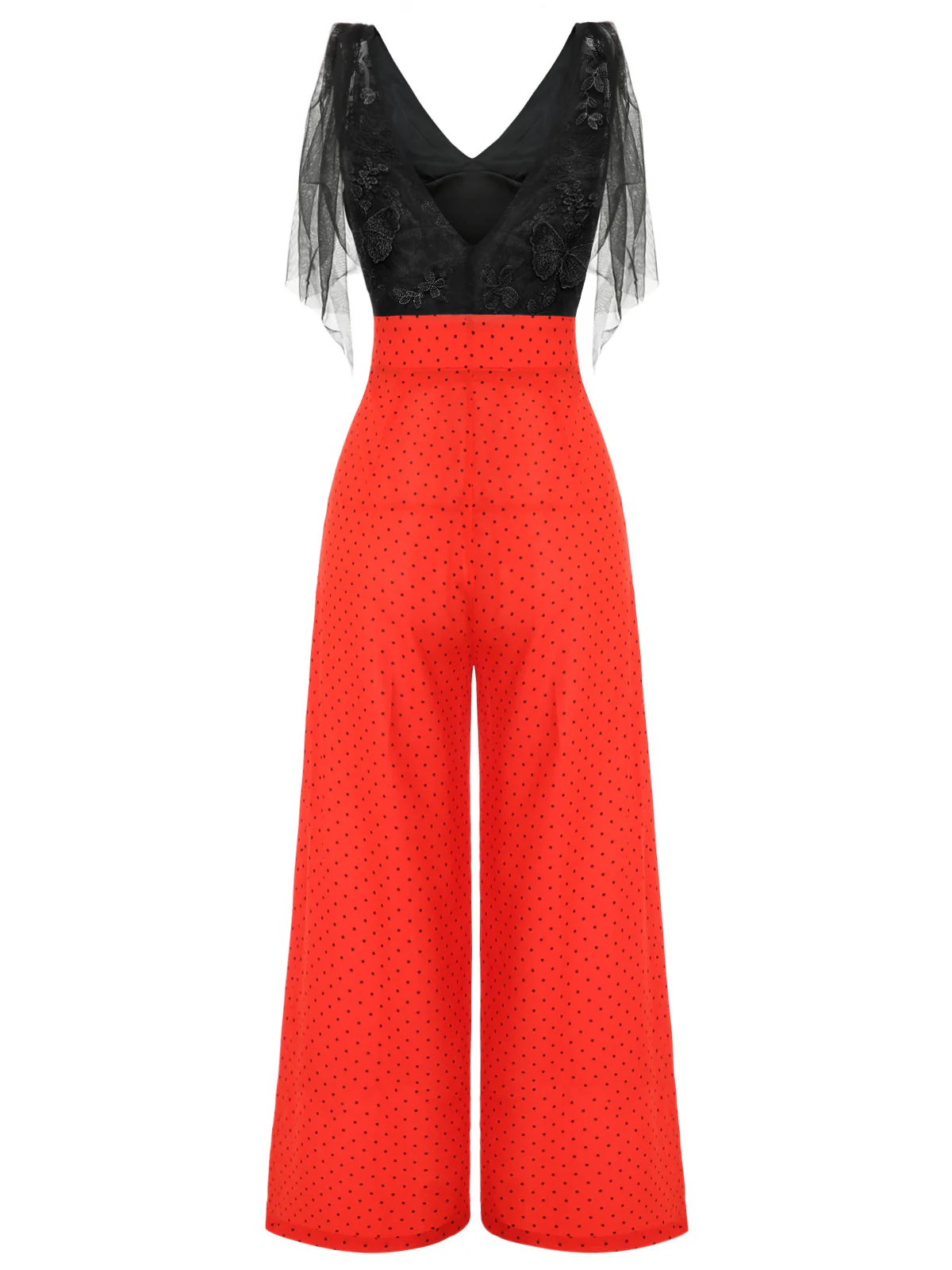 Black & Red 1930s Polka Dot Patchwork Jumpsuit - Image 5