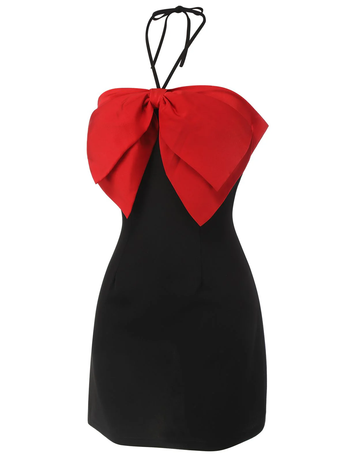 Black&Red 1960s Bow-knot Patchwork Wrap Dress - Image 3
