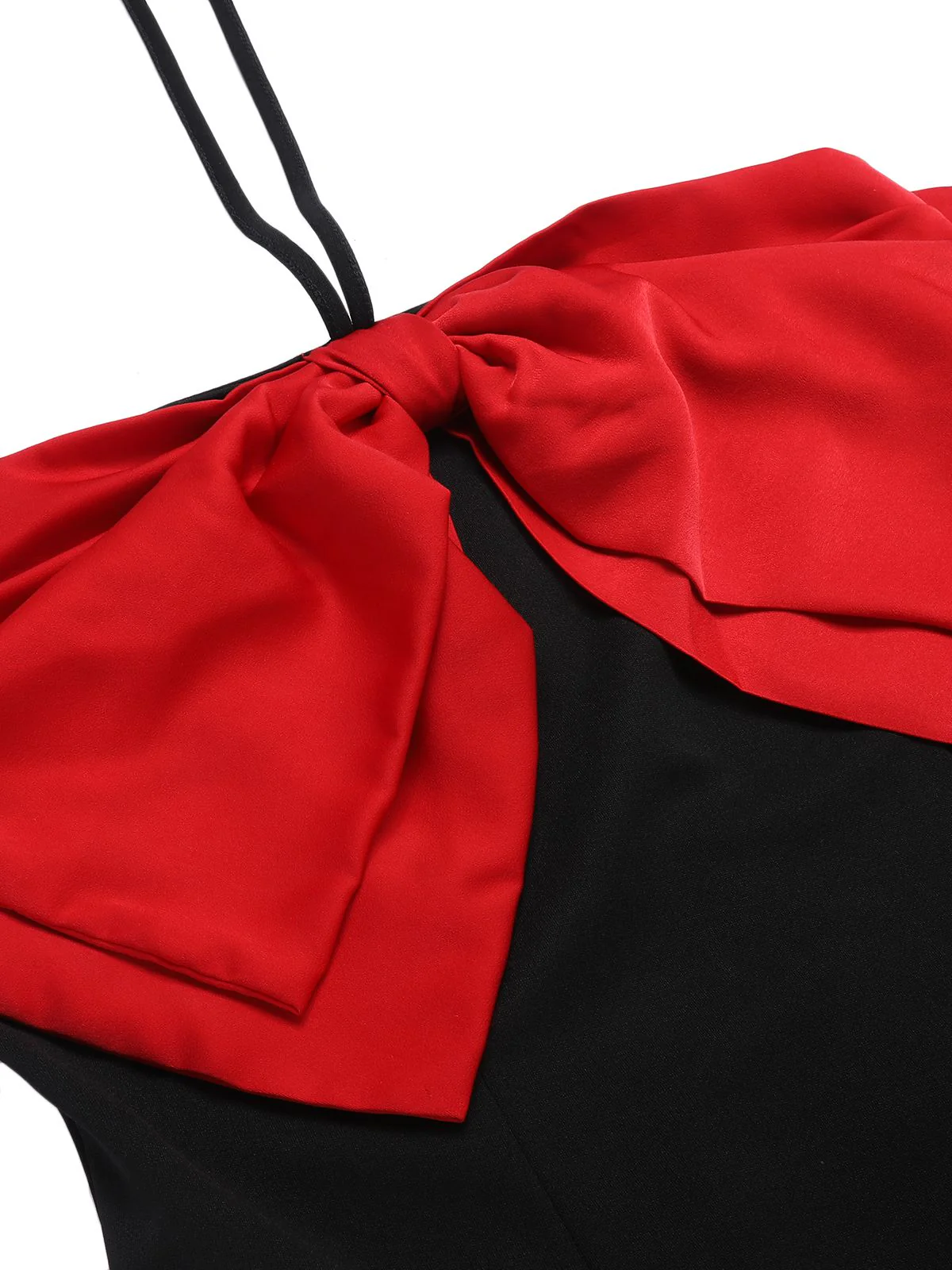 Black&Red 1960s Bow-knot Patchwork Wrap Dress - Image 5