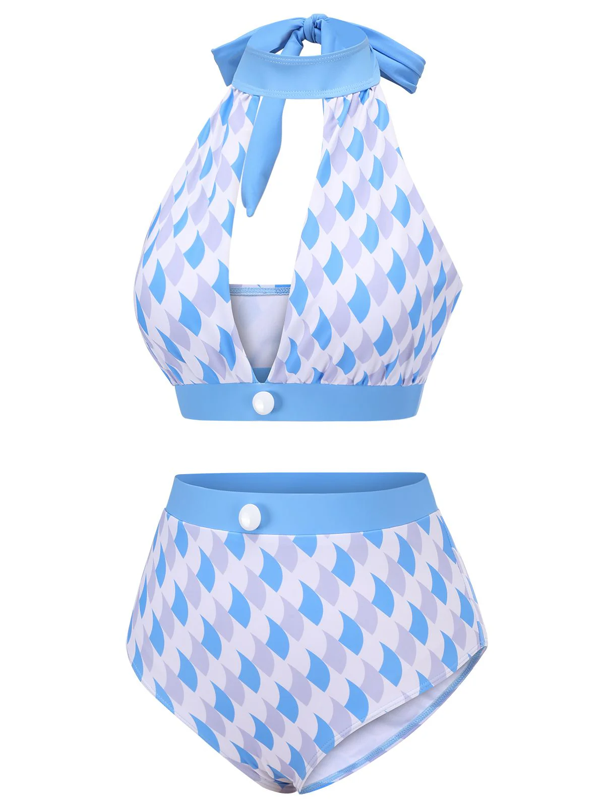 Blue 1940s Hole Collar Halter Swimsuit - Image 3