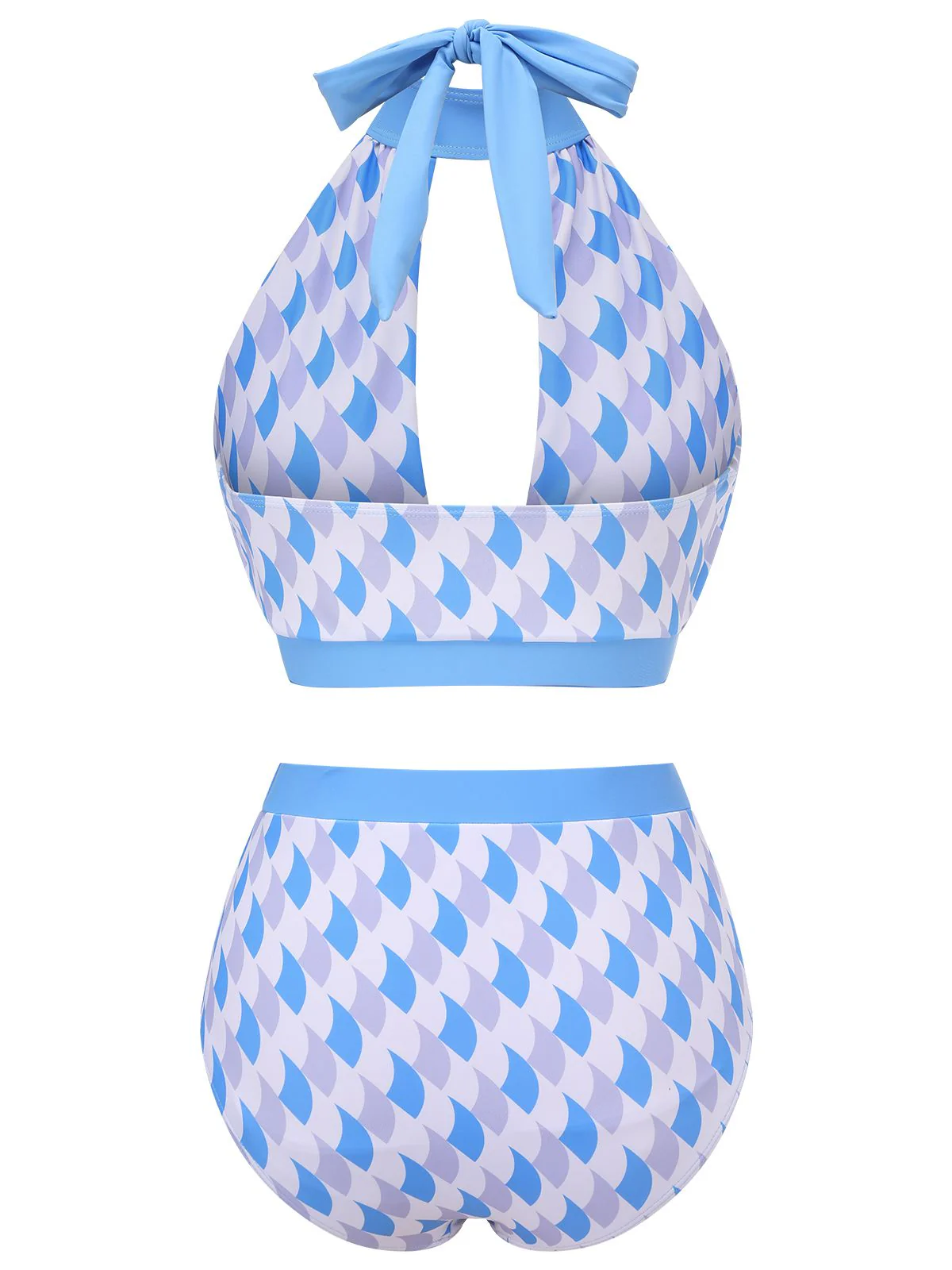 Blue 1940s Hole Collar Halter Swimsuit - Image 4