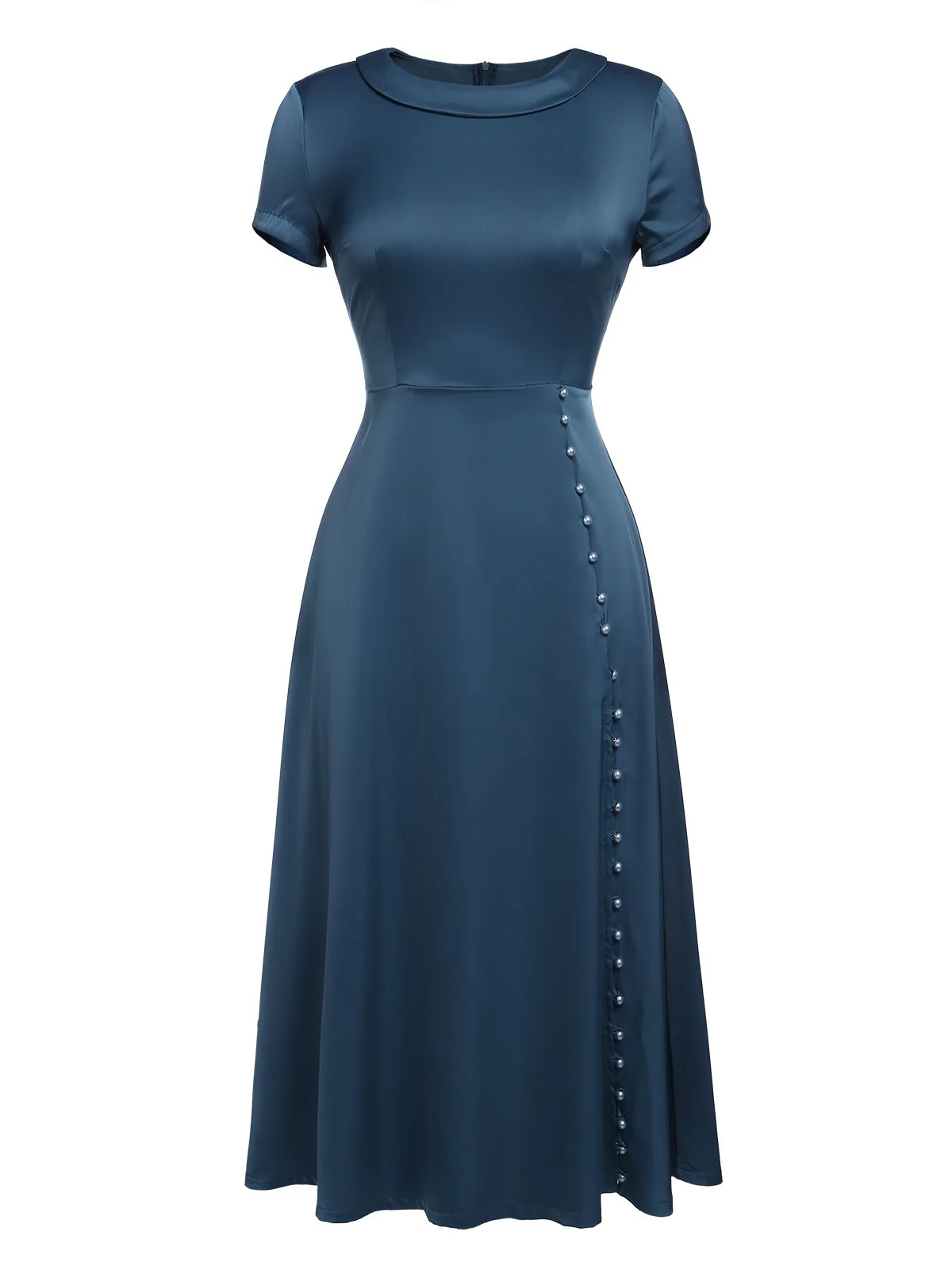 Blue 1940s Pearl Buttons Darlene Dress - Image 5