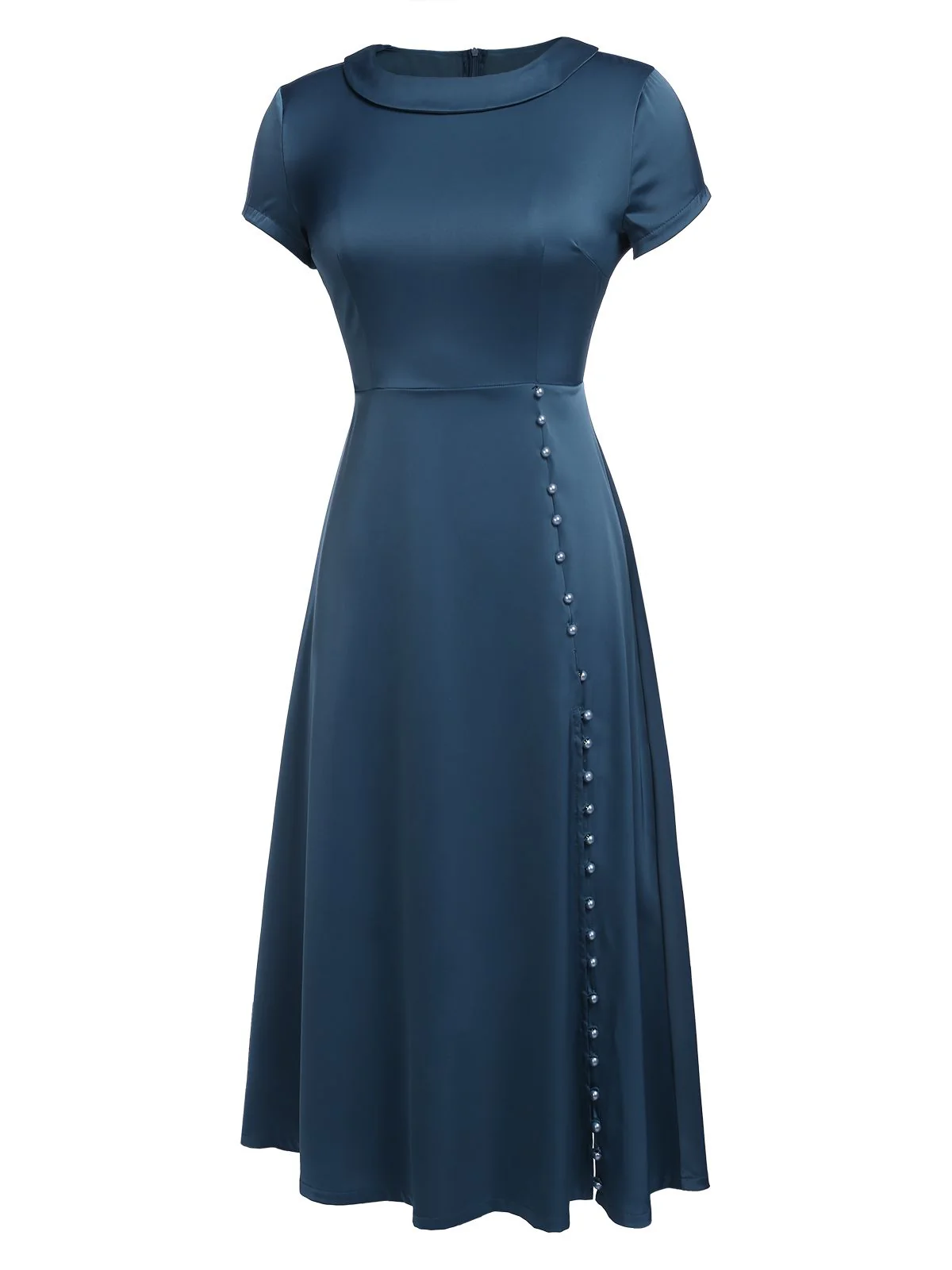 Blue 1940s Pearl Buttons Darlene Dress - Image 6
