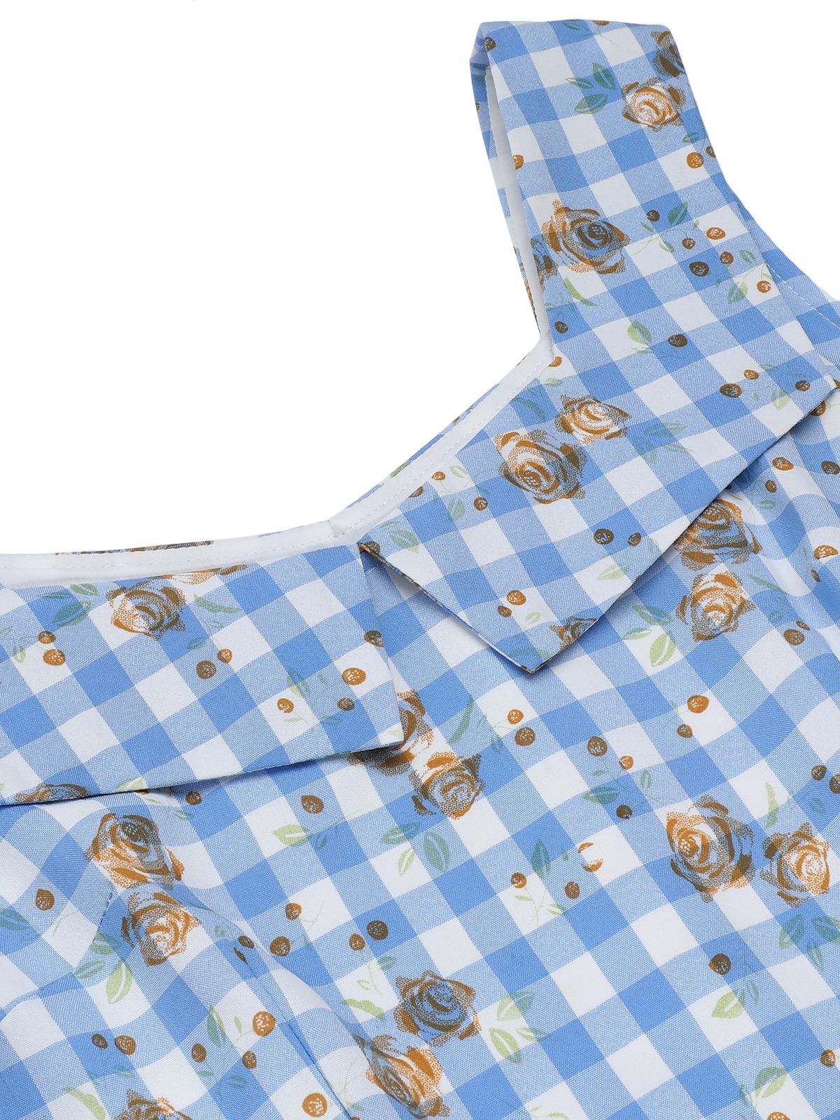 Blue 1940s Rose Gingham Lace Up Dress - Image 5