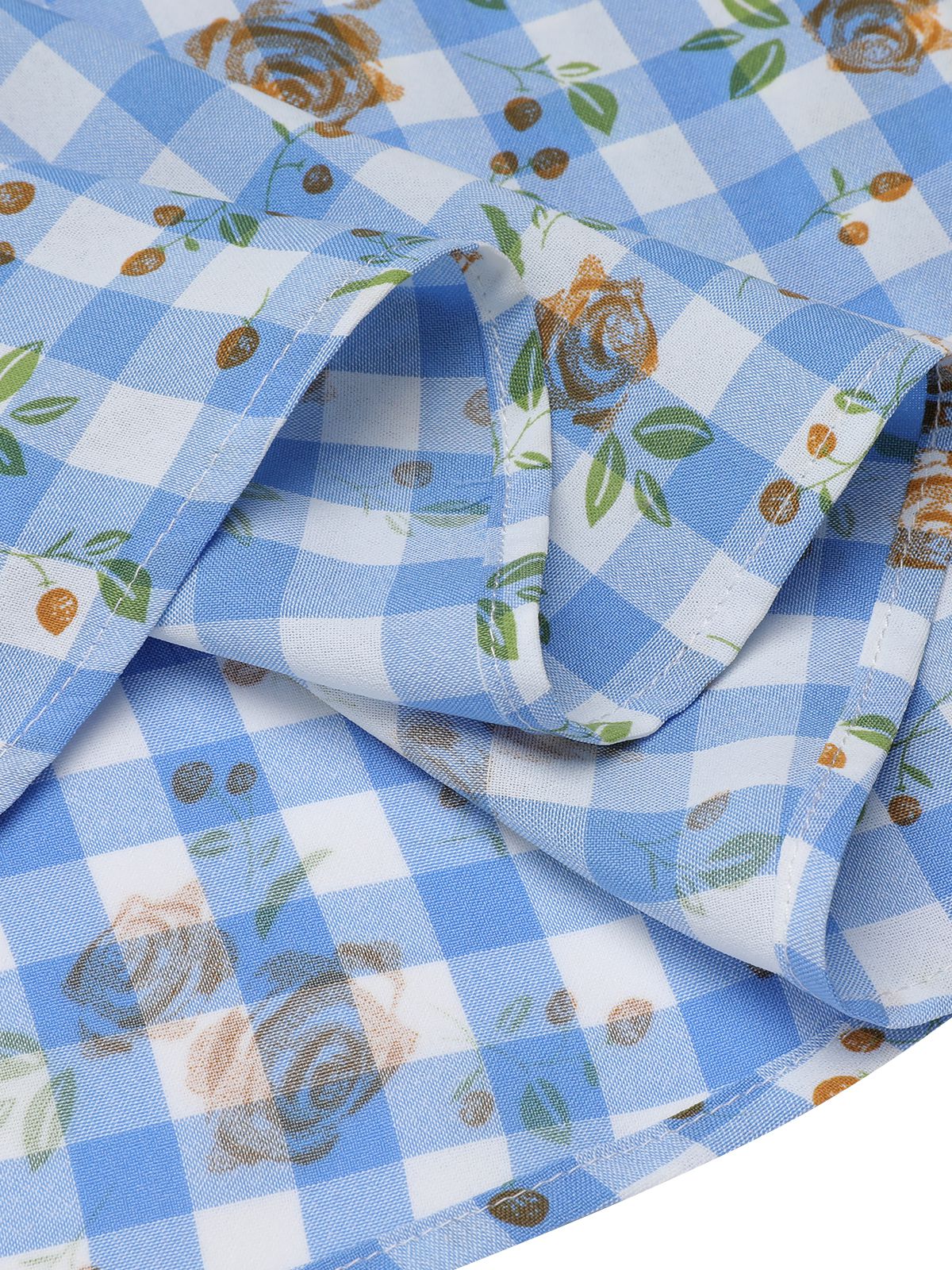 Blue 1940s Rose Gingham Lace Up Dress - Image 7