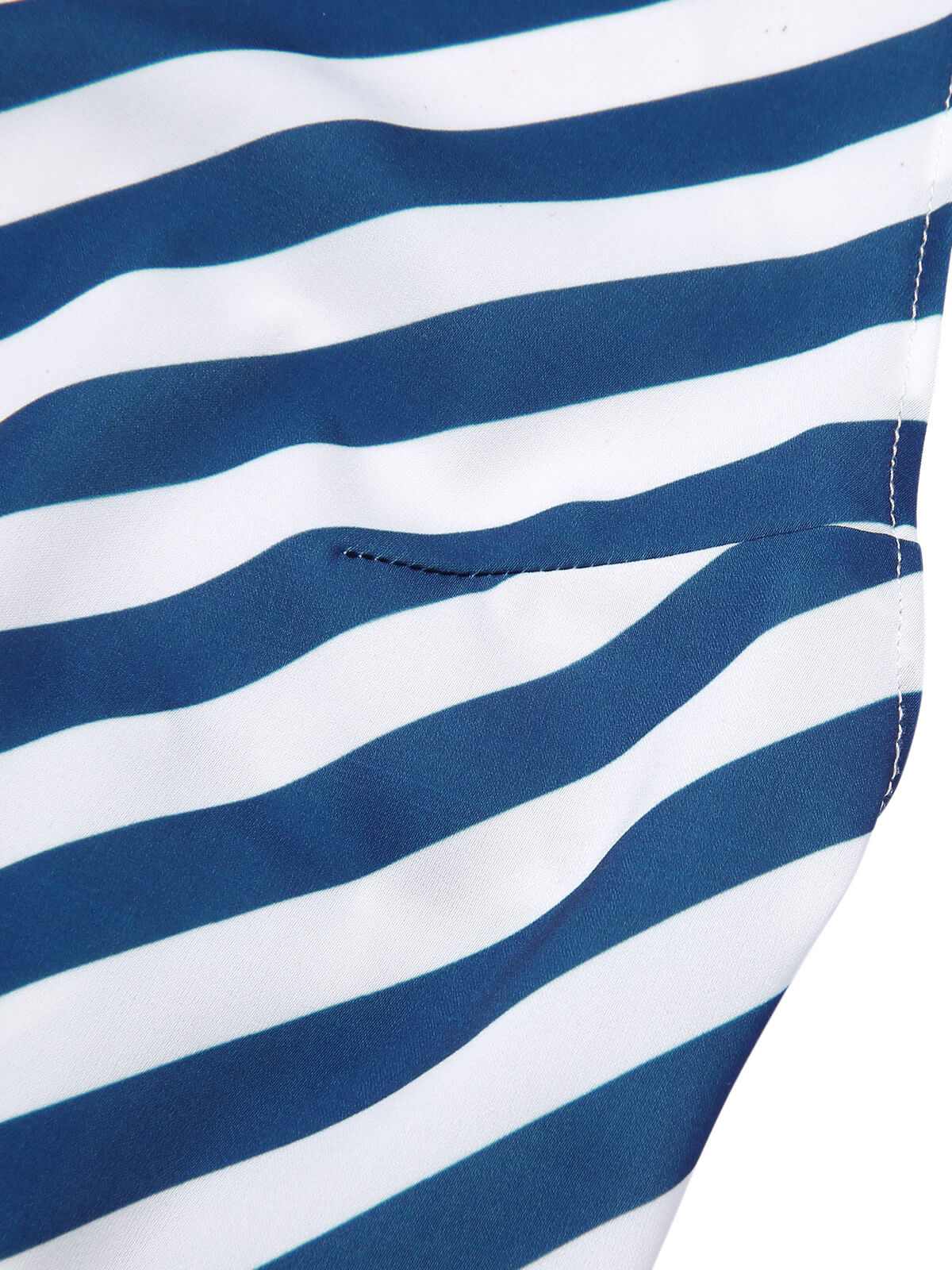 Blue 1940s Symmetrical Stripe V-Neck Halter Romper - Image 6