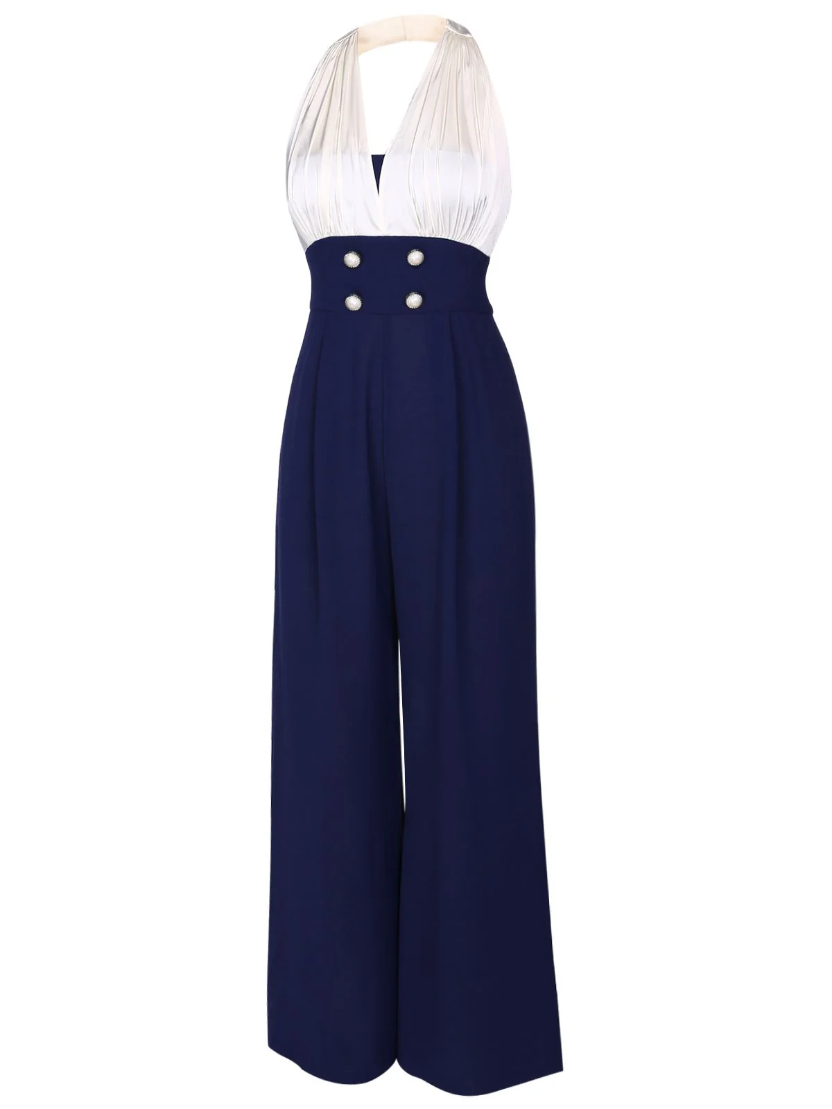 Blue 1930s Halter Patchwork Jumpsuit - Image 3