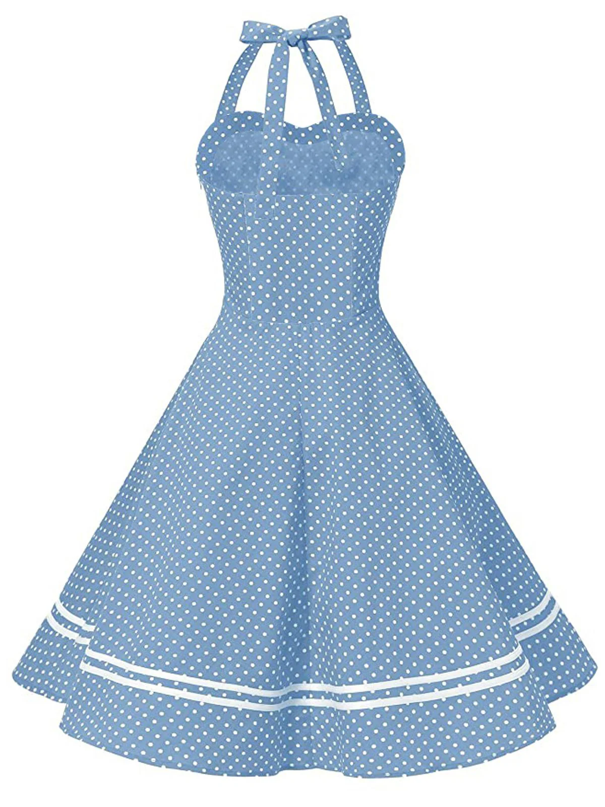 Blue 1950s Polka Dot Halter Swing Dress - Image 4