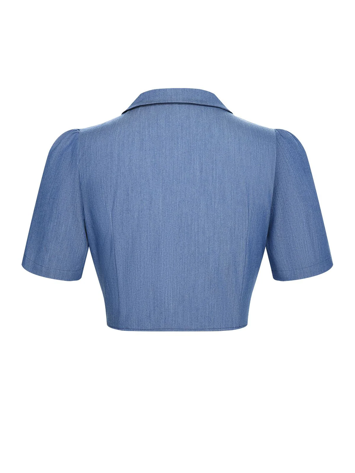 Blue 1950s Solid Waist Tie Lapel Blouse - Image 4