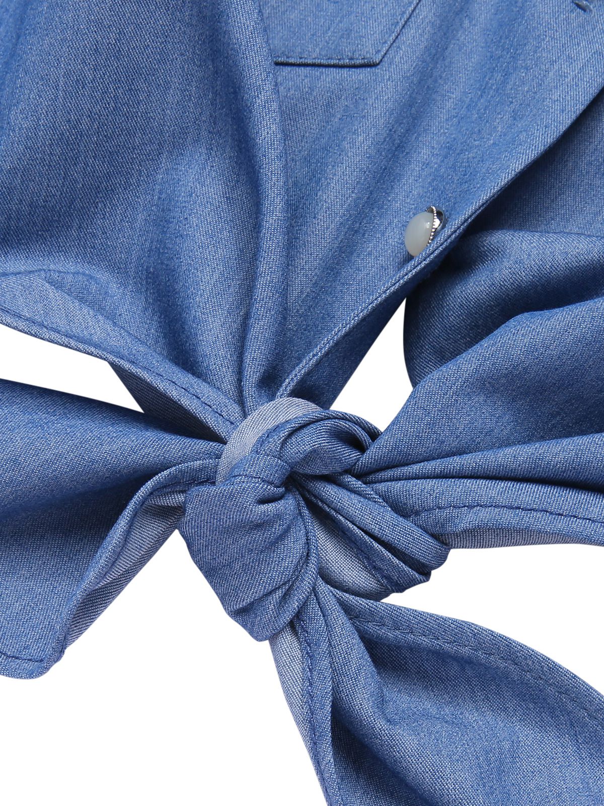 Blue 1950s Solid Waist Tie Lapel Blouse - Image 6