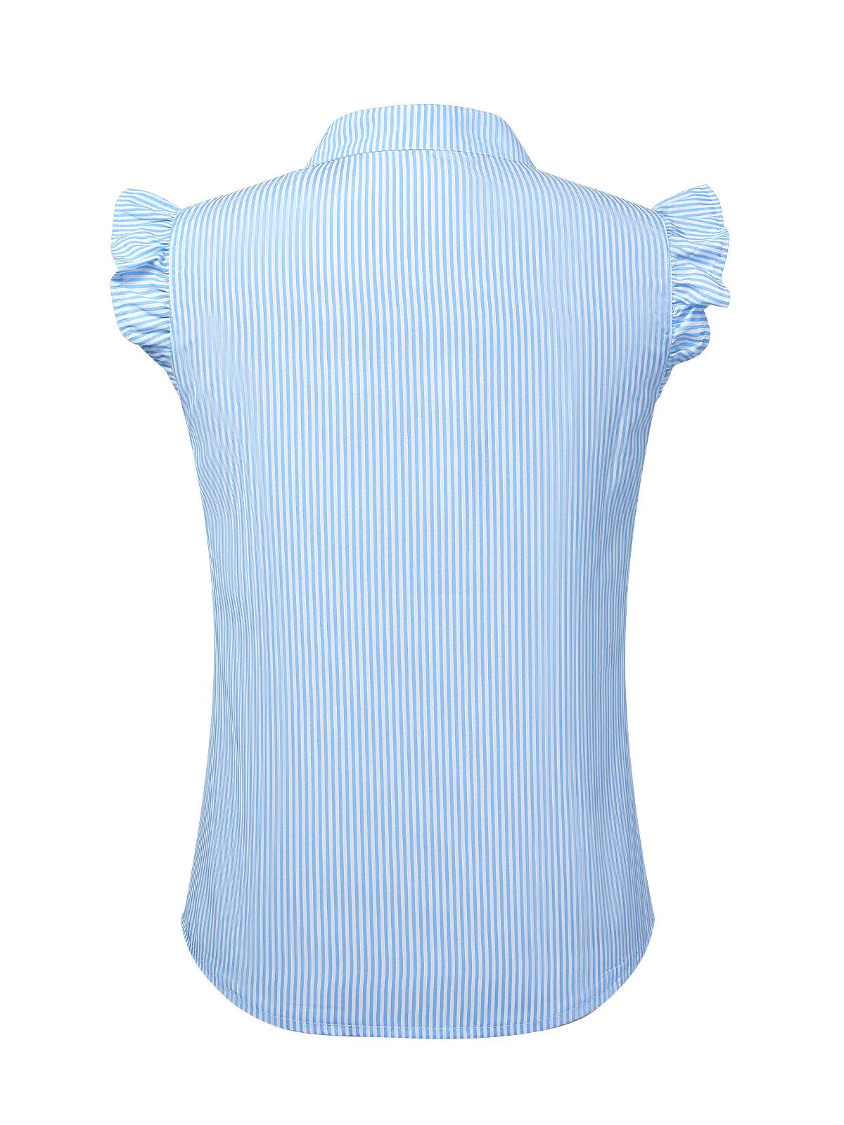 Blue 1950s Stand Collar Ruffle Sleeve Striped Blouse - Image 3