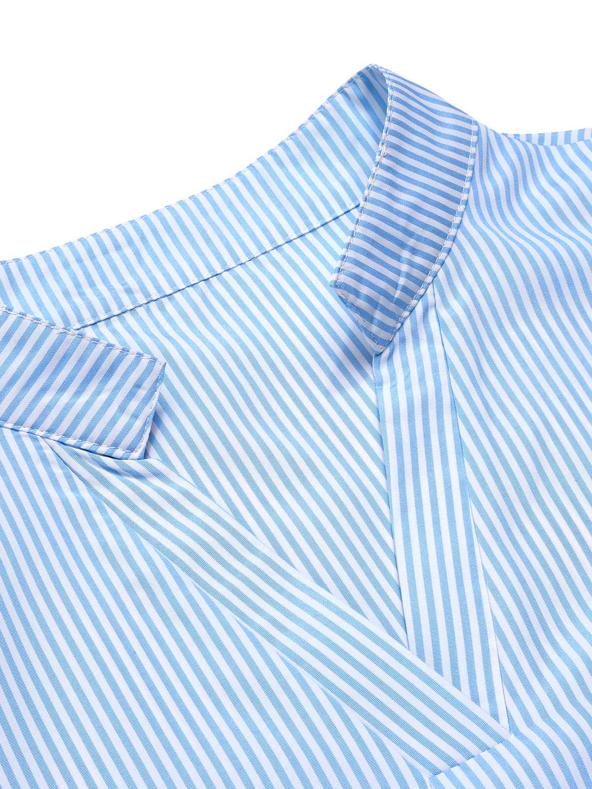 Blue 1950s Stand Collar Ruffle Sleeve Striped Blouse - Image 4