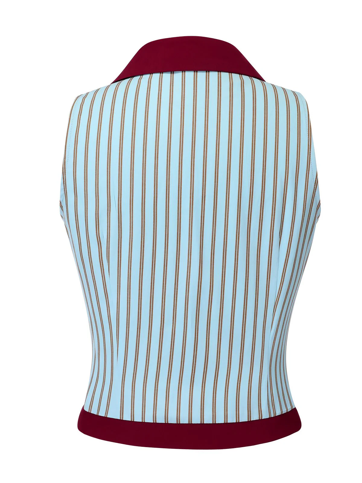 Blue 1950s Stripes Patchwork Sleeveless Blouse - Image 4