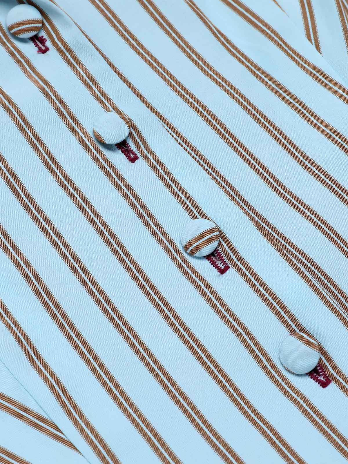 Blue 1950s Stripes Patchwork Sleeveless Blouse - Image 6