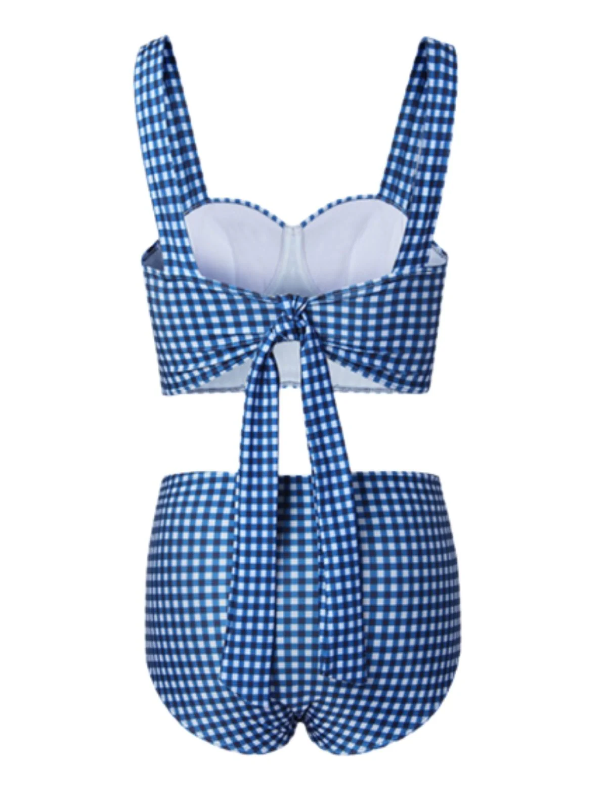 Blue 1950s Retro Plaid Strap Bikini Set - Image 3