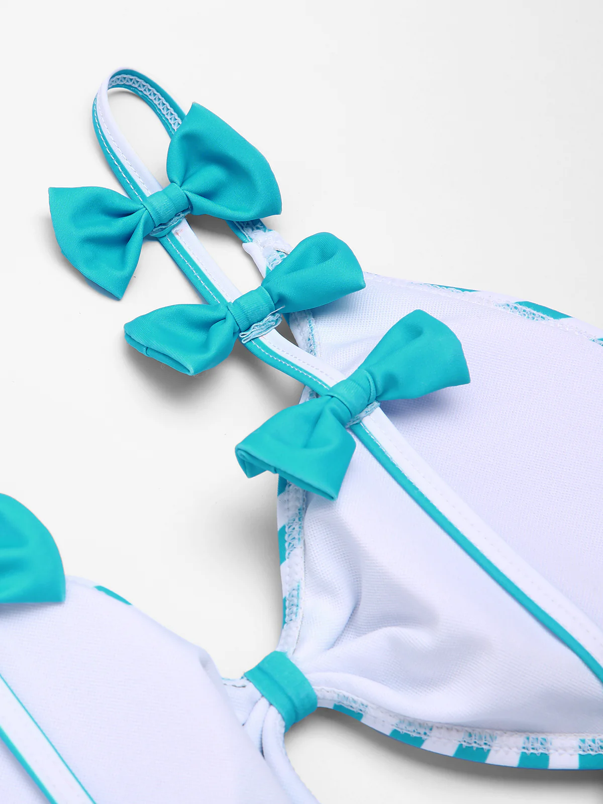 Blue 1960s Stripe Strap Bow One-Piece Swimsuit - Image 7