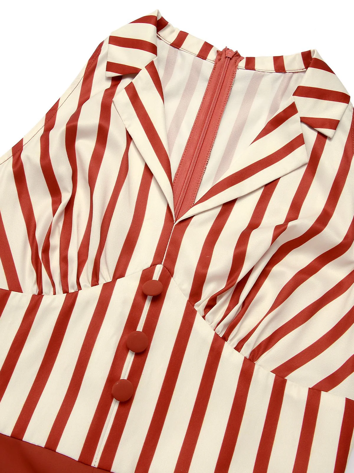 Brick Red 1940s Striped Lapel Romper - Image 6