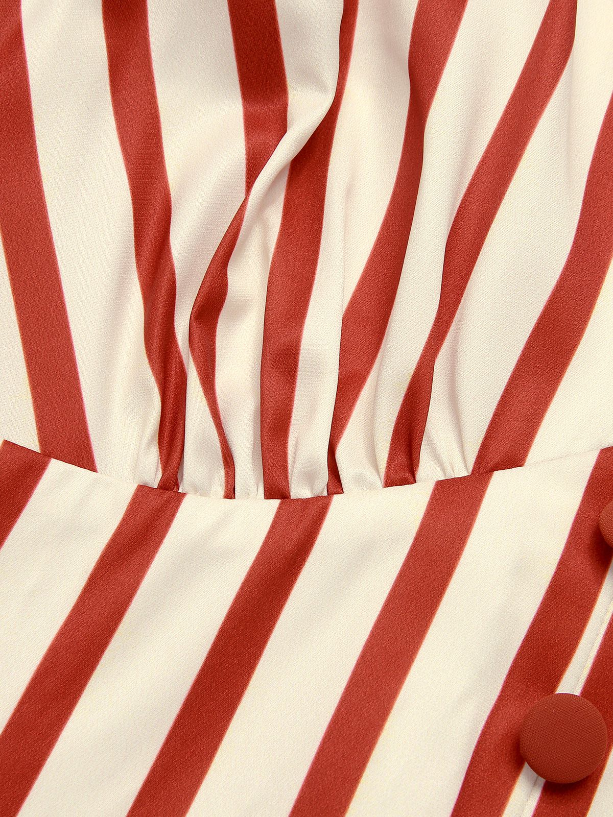 Brick Red 1940s Striped Lapel Romper - Image 7