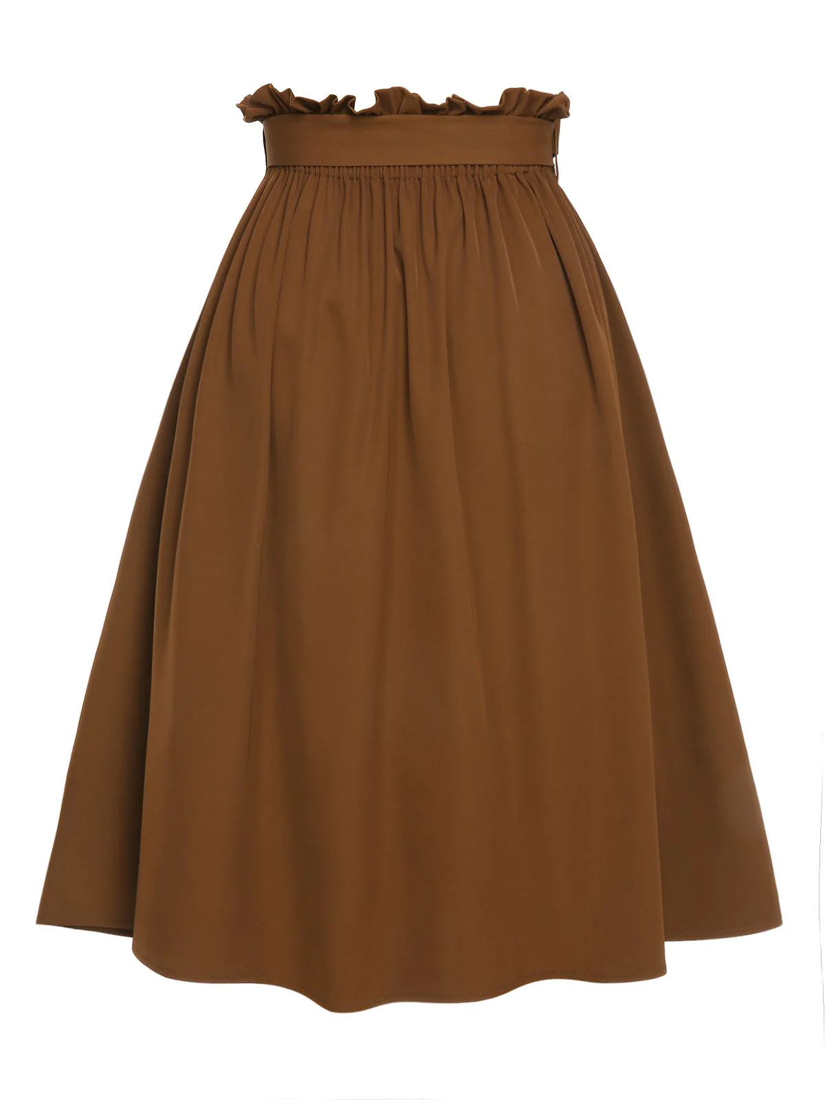 Brown 1950s Solid Elastic Waist Belt Skirt - Image 4