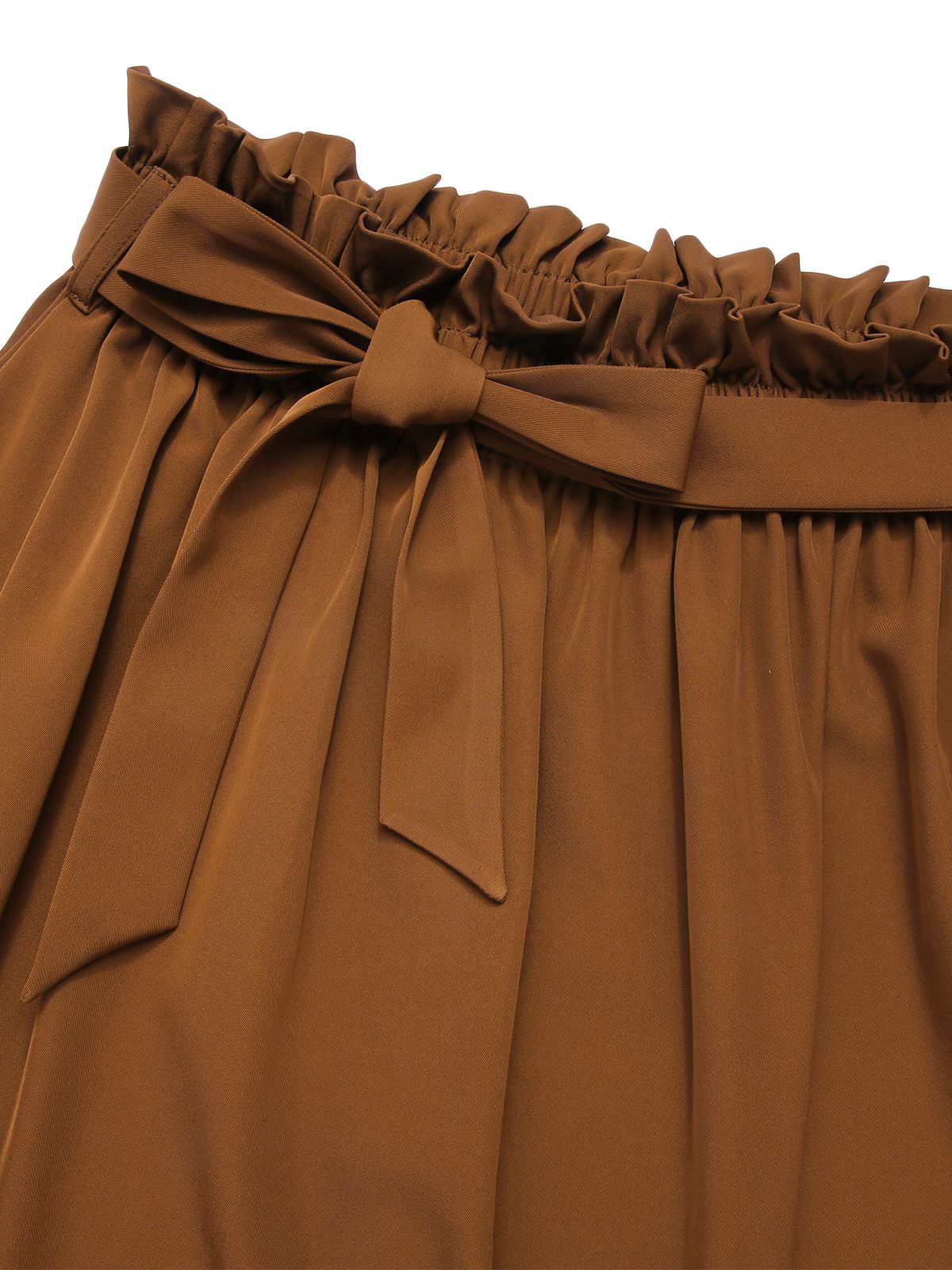 Brown 1950s Solid Elastic Waist Belt Skirt - Image 5
