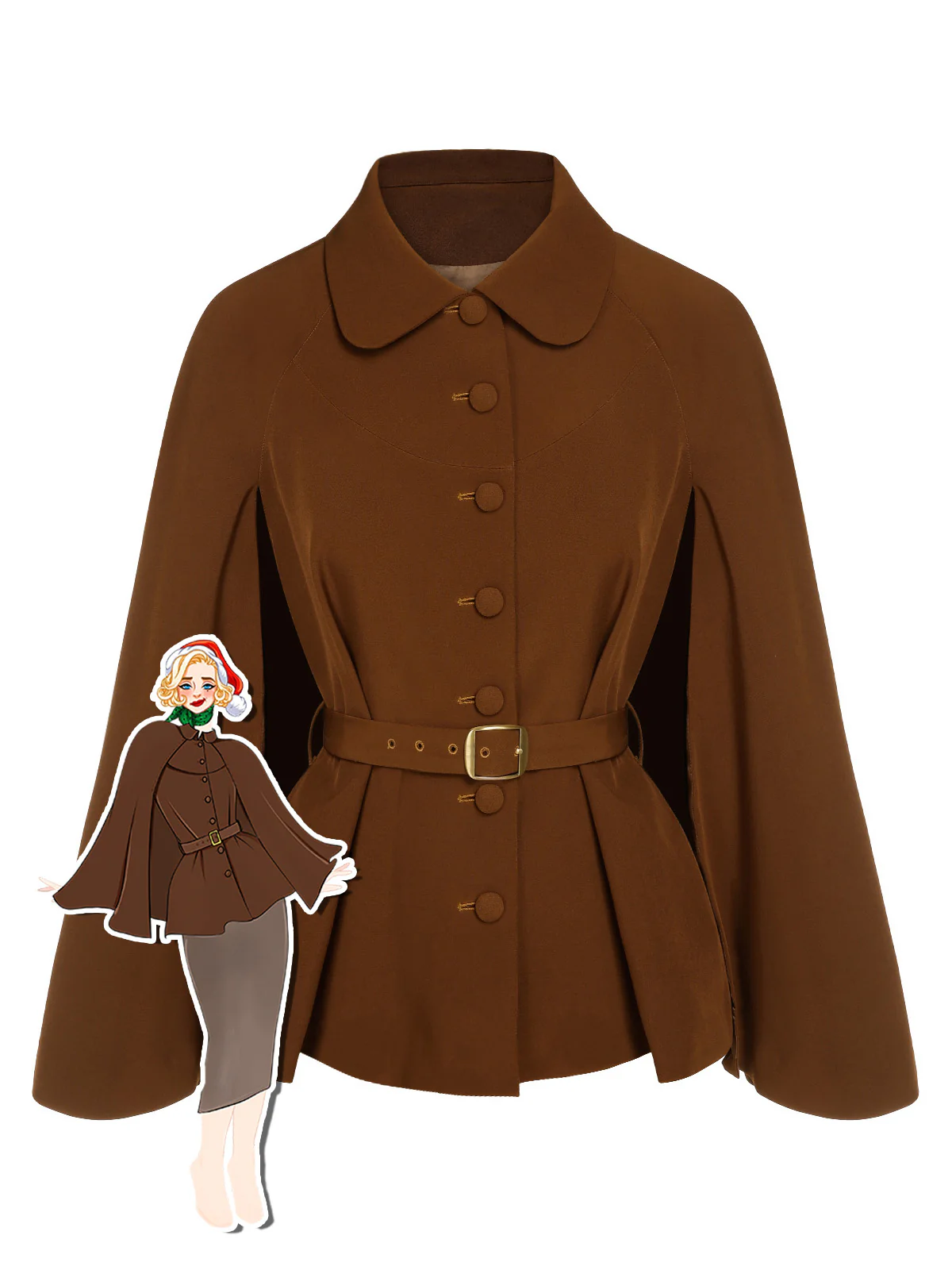 Green 1940s Lapel Cape Coat - Image 3