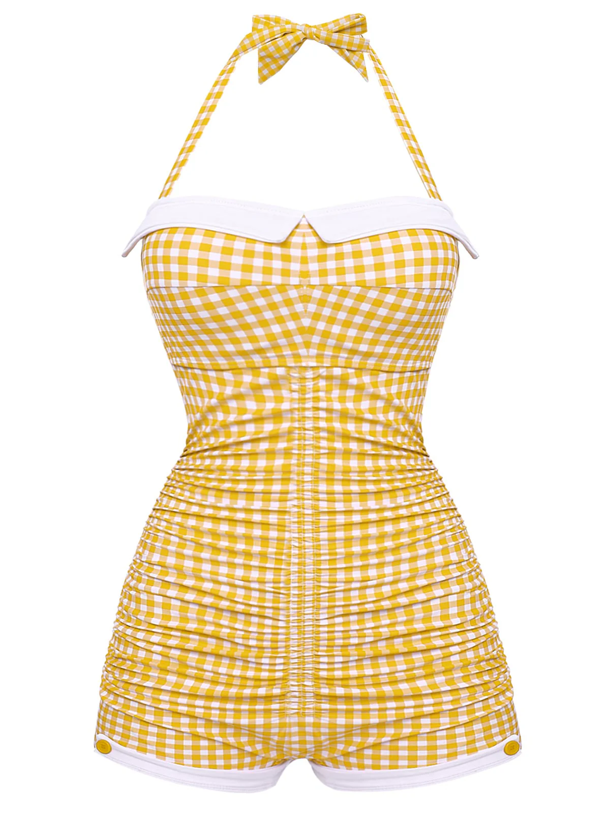 Gingham 1950s Halter Bowknot One-piece Swimsuit - Image 3