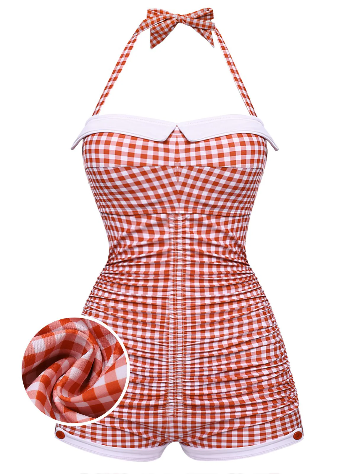 Gingham 1950s Halter Bowknot One-piece Swimsuit - Image 4