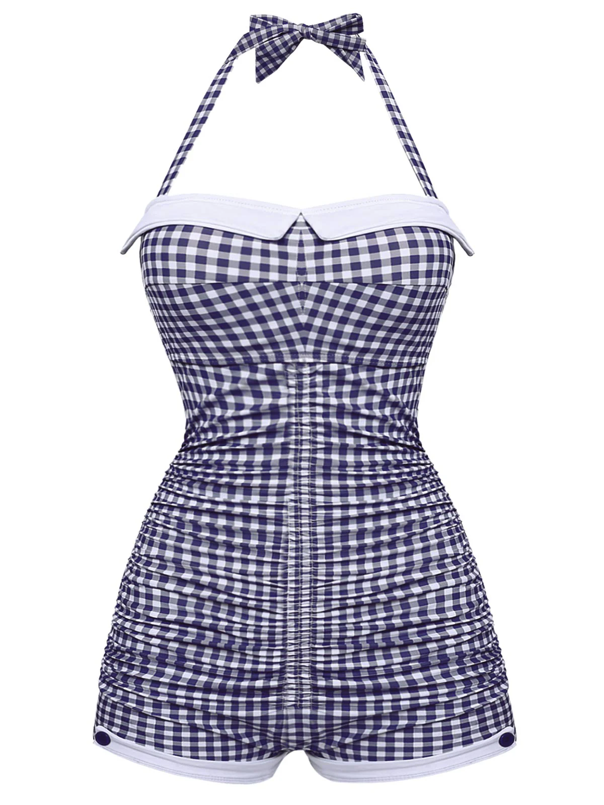 Gingham 1950s Halter Bowknot One-piece Swimsuit - Image 12